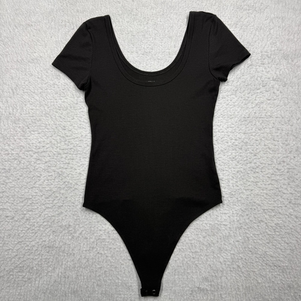 American Eagle Light Spring Black Bodysuit Short Sleeve Scoop Neck Women's S